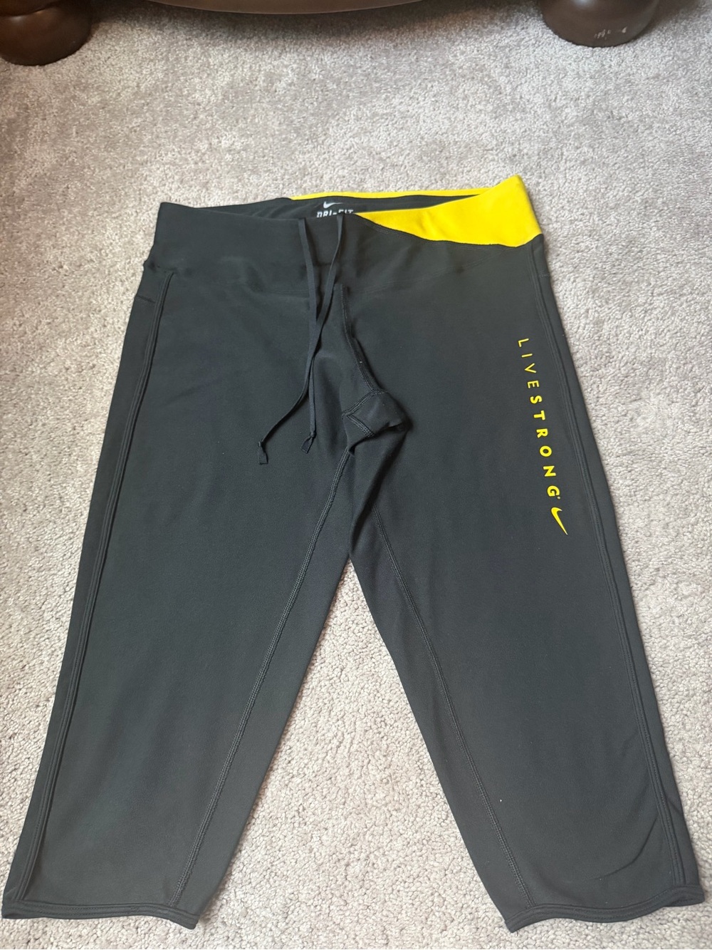 Nike Black and Yellow Dri-FIT Cropped Leggings
